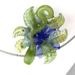 Blue Botanical Pendant on Omega Wire Chain